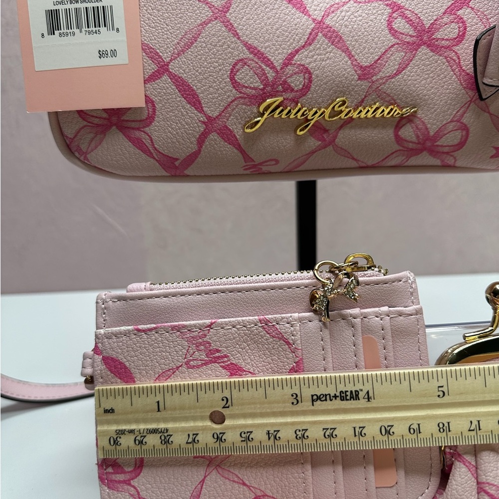 JUST IN!!  Juicy Couture Chiffon Pink Lovely Bows Shoulder and Wallet Set HTF - Picture 5 of 16